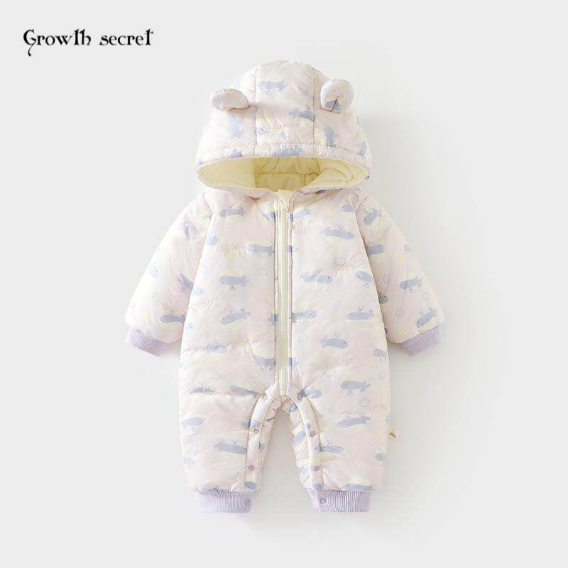 婴儿加棉外出服宝宝夹棉外穿连体衣秋冬加厚爬服儿童连帽防风棉衣