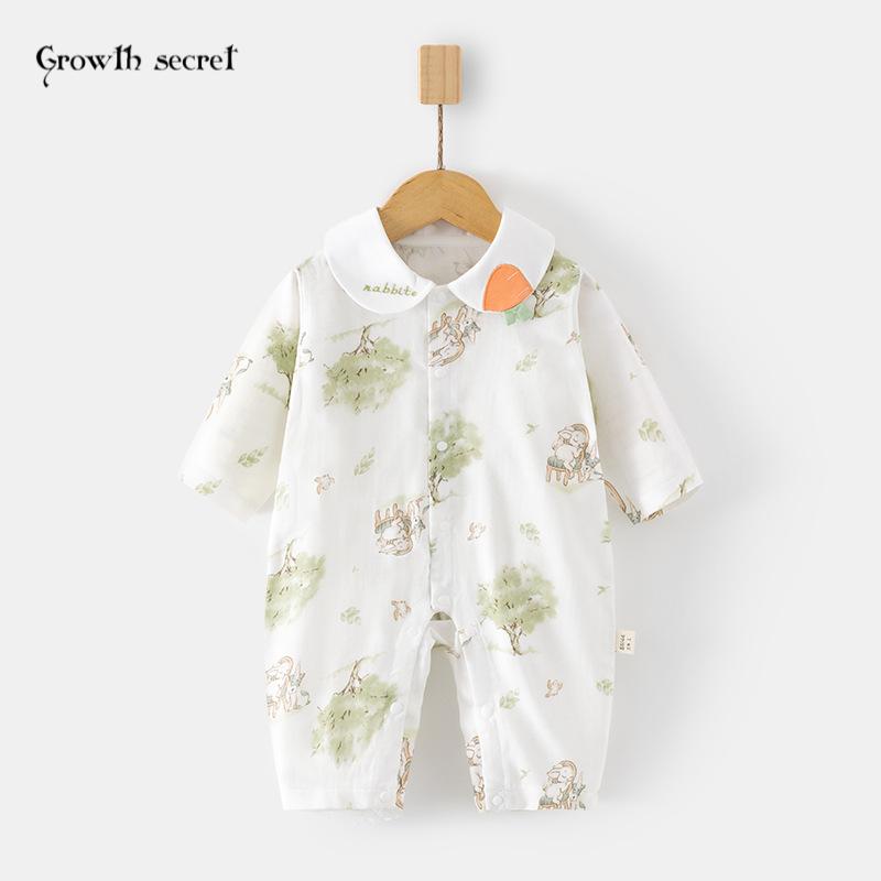 婴儿夏季纱布连体衣宝宝夏款超薄长袖白领哈衣儿童空调服新生爬服