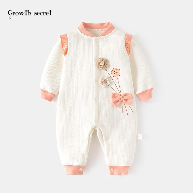 婴儿对开保暖连体衣女宝宝秋冬无骨哈衣新生儿夹棉爬服baby连身衣