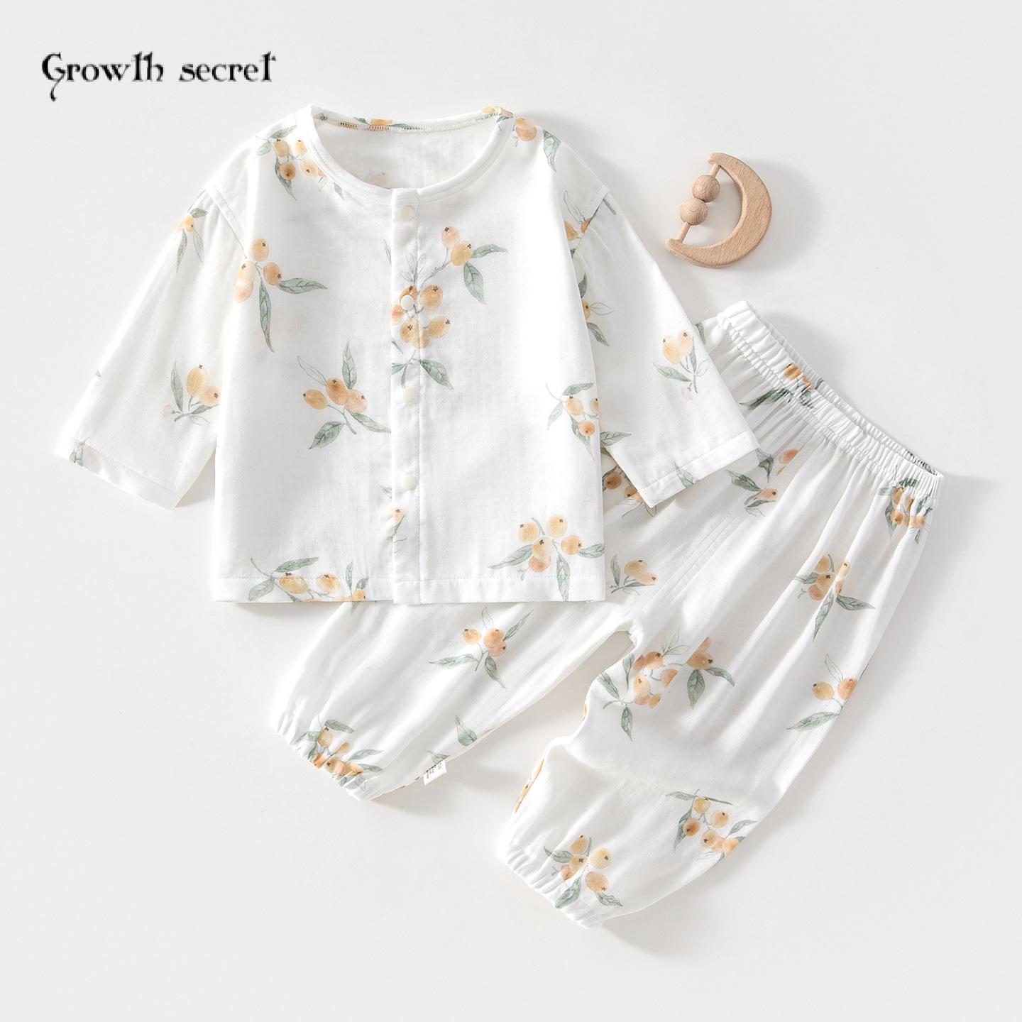 婴儿纱布套装宝宝家居服长袖竹纤维上衣裤子儿童夏季空调服男女童