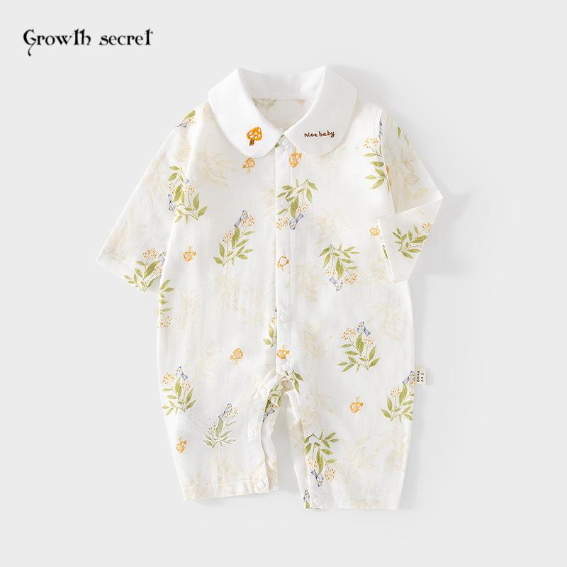 婴儿纱布连体衣宝宝夏款超薄长袖白领哈衣儿童夏季空调服新生爬服
