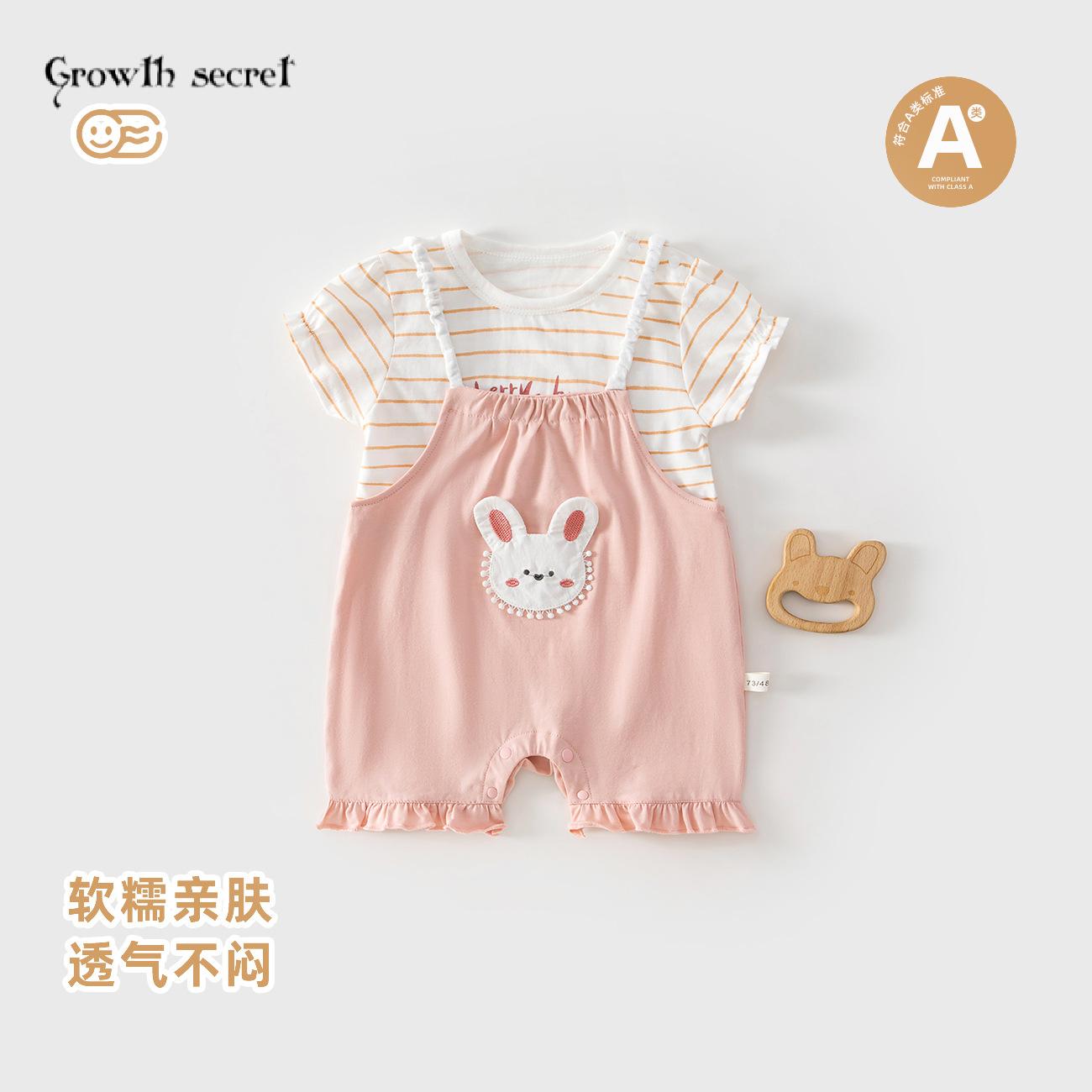 宝宝衣服短袖套装婴儿夏装可爱T恤纯棉连体衣背带裤两件童家居服
