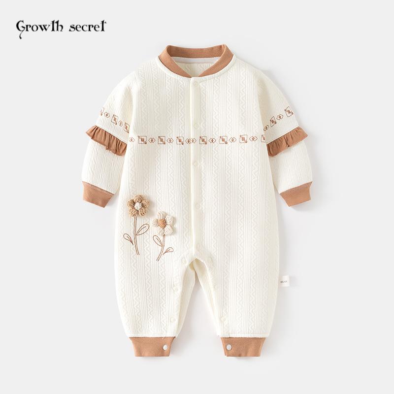 婴儿对开保暖连体衣女宝宝秋冬无骨哈衣新生儿夹棉爬服baby连身衣