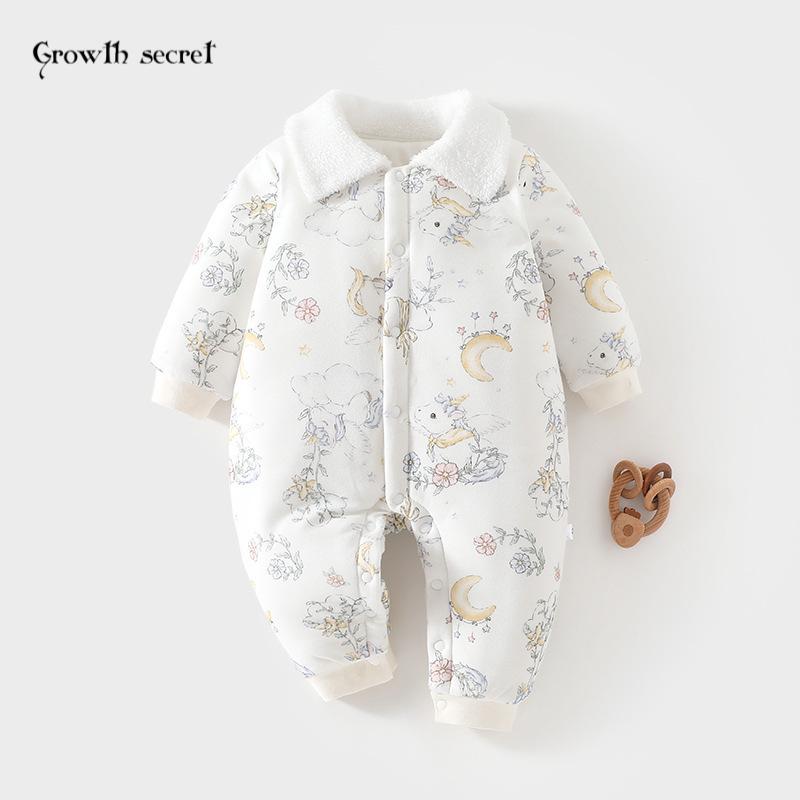 婴儿加棉200克连体衣宝宝夹棉加厚秋冬装哈衣连身衣爬服婴幼毛领