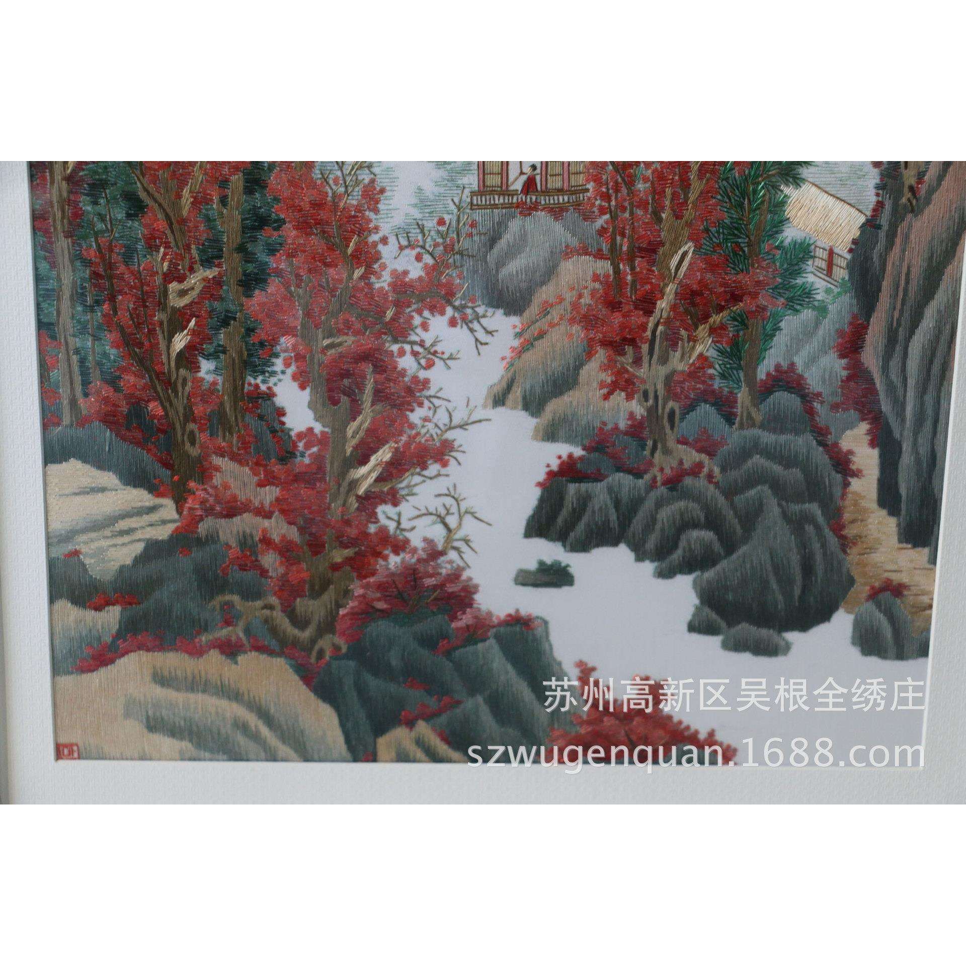 苏绣带框成品客厅书房挂画装饰工艺品刺绣山水春夏秋冬画厂家生产