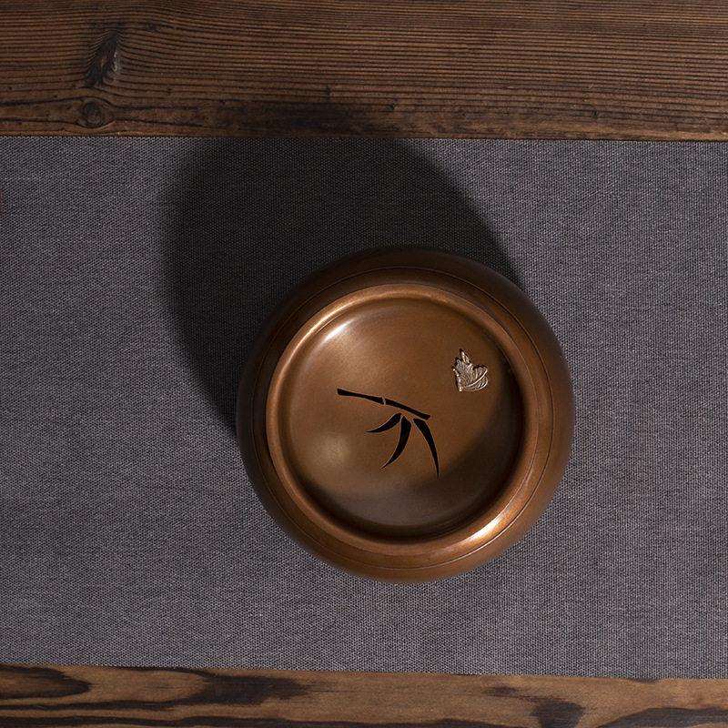 铜壶承干泡盘带盖接天莲叶大号紫铜储水茶承茶盘手工雕刻茶具