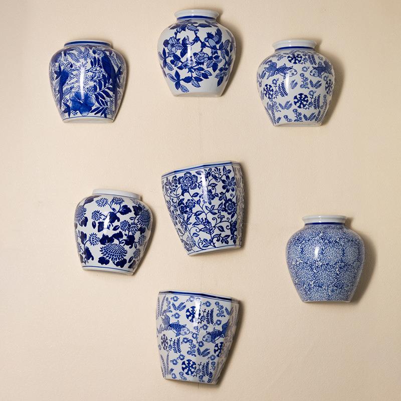 青花瓷墙上花瓶陶瓷壁饰壁挂水培插花陶瓷瓶家居客厅墙面装饰摆件