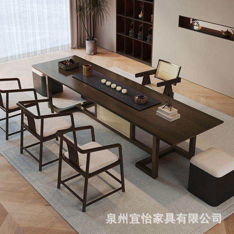 实木茶桌桌椅组合简约组合现代功夫新中式茶台办公室客厅泡茶盆栽