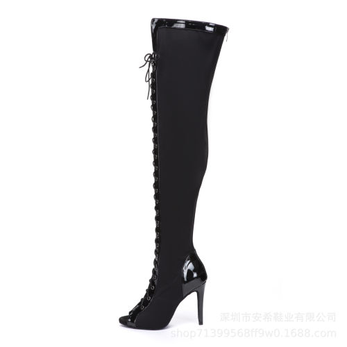 2026新款黑色过膝长靴爵士舞鞋辣妹heels高跟演出派对跳舞鞋