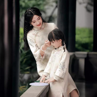 2026新款严选旗袍春季开襟女童改良旗袍雪尼尔中国风母女装演出服