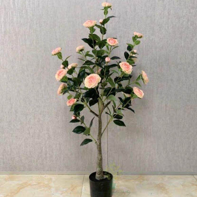 仿真绿植山茶花盆栽仿真树田园风花树办公室落地假绿植装饰盆栽