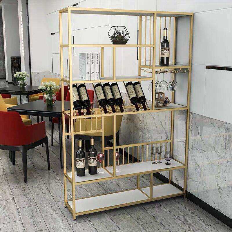 现代简约落地轻奢酒架酒柜铁艺实木红酒架家用靠墙酒架餐厅置物架