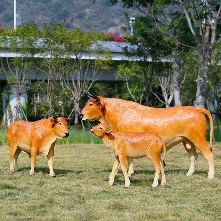 落地草地牧场玻璃钢雕塑玻璃园林黄牛耕牛摆件装饰品装饰户外饰品