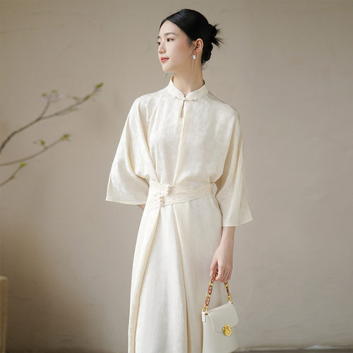 2026新款初蝉设计感改良旗袍女夏季水滴立领腰封新中式国风连衣裙