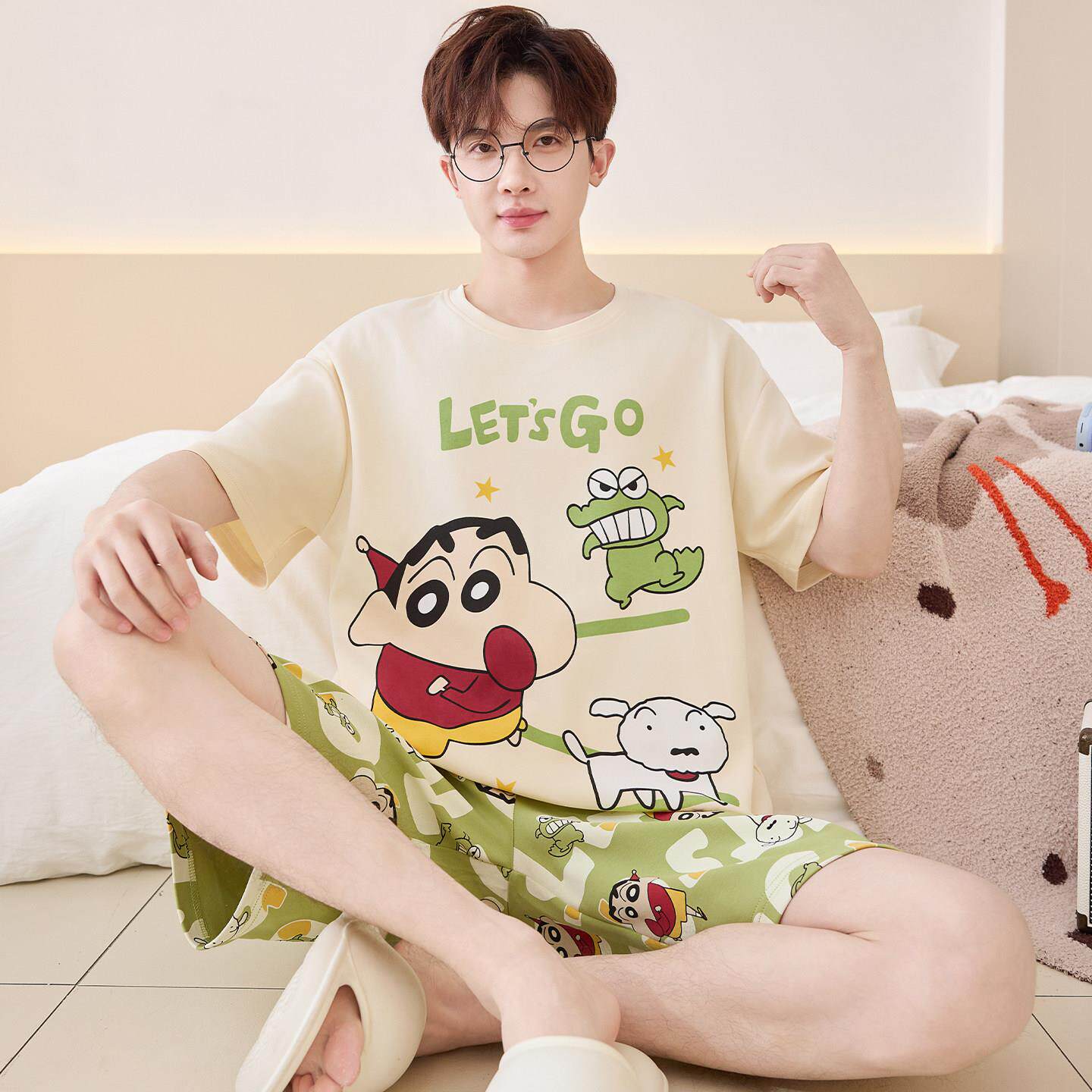 芬腾睡衣男款短袖夏季2026新款纯棉大码青少年薄款卡通家居服套装