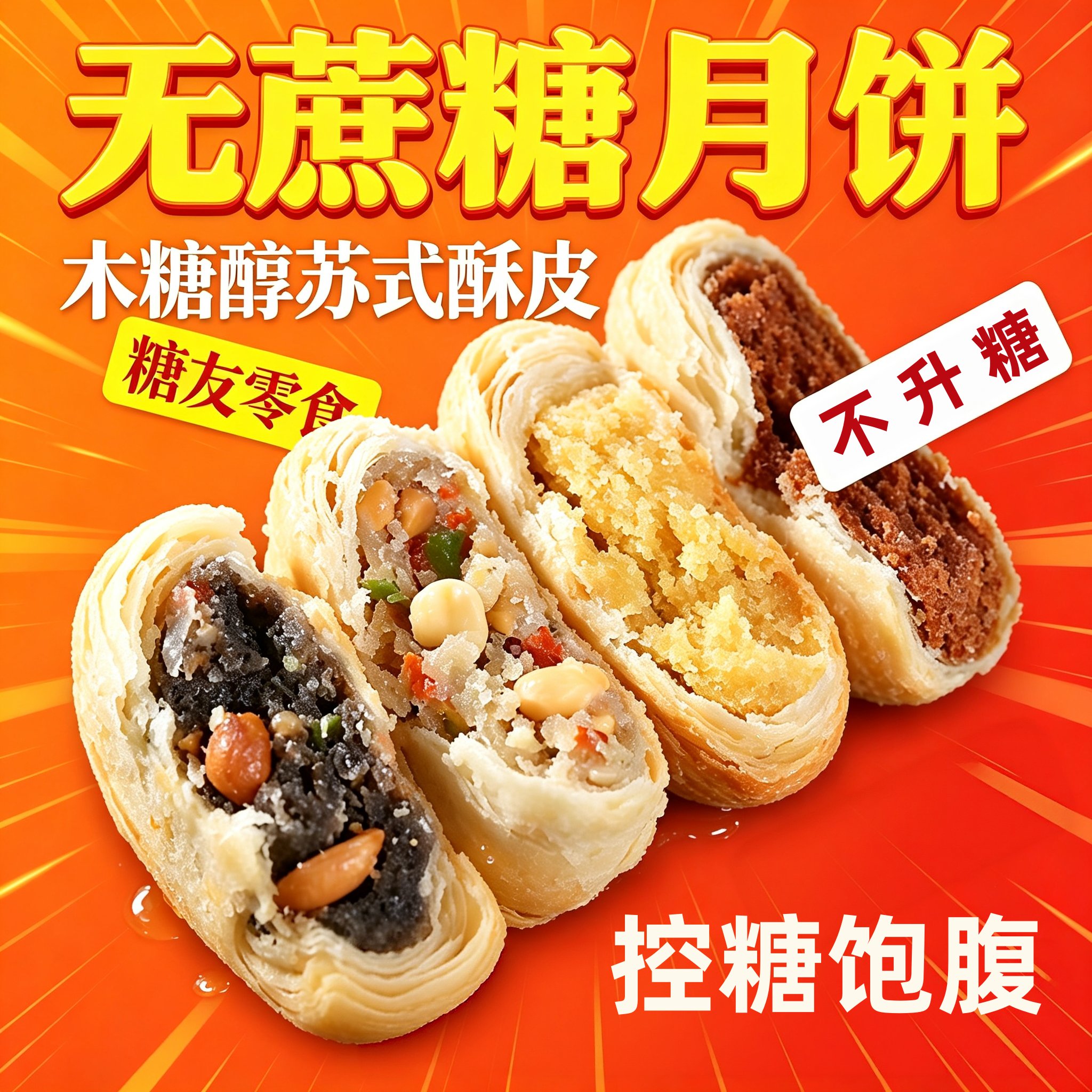 无加蔗糖精木糖醇酥皮月饼礼盒美心2026新款荞麦食品三高血糖人零食糖友控糖尿病人中老年点心糕点中秋老式五仁全麦手工图片