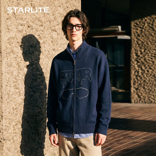 STARLITE老钱风针织开衫秋冬季潮流百搭保暖慵懒毛衫男女同款外套