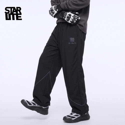 starlite男黑色防风垂感阔腿裤