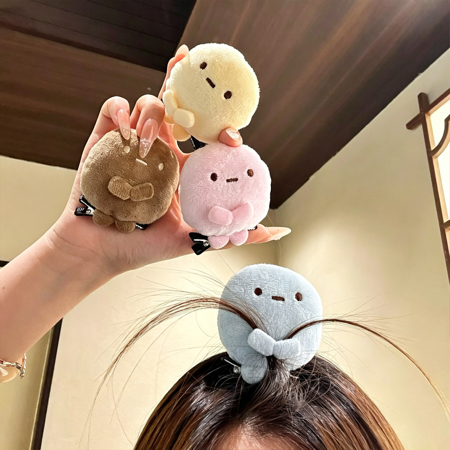 角落生物发夹可爱四色圆子玩偶发卡治愈系毛绒头饰女团子公仔发饰