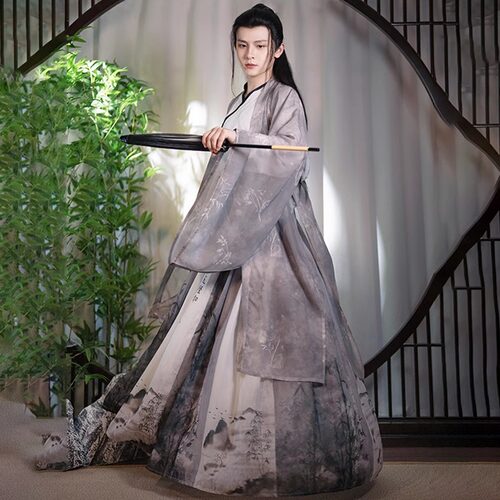 2026新款原创汉服男女同款魏晋风交领齐腰印花古装中国风日常套装