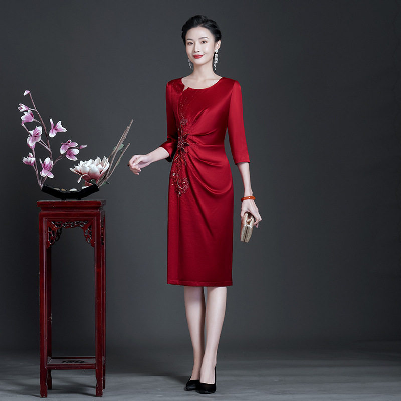 2026新款喜婆婆婚宴装礼服春秋新娘妈妈旗袍结婚丈母娘连衣裙