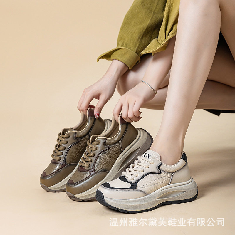 2026新款真皮阿甘鞋女春季小众5cm增高软底轻便休闲运动鞋女鞋