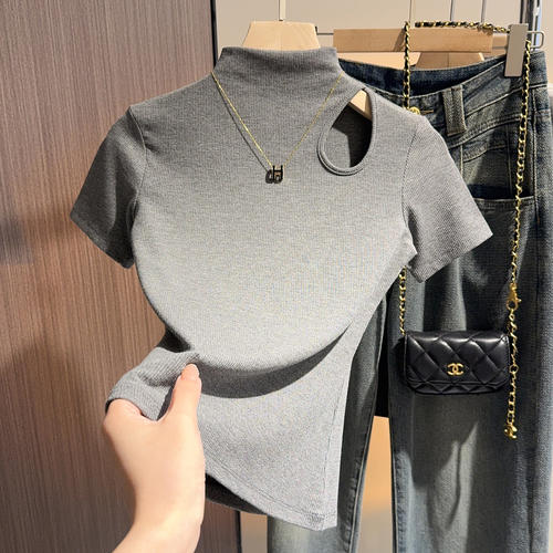 纯色正肩t恤女短袖修身上衣