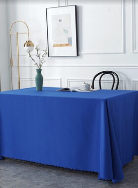 纯色会议桌布长方形办公活动加厚布艺宝蓝色定制桌套展会地推桌布
