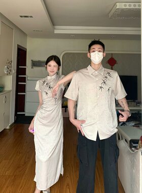 2026新款一件代发实拍新中式国风改良竹子绣花显瘦旗袍情侣装高品