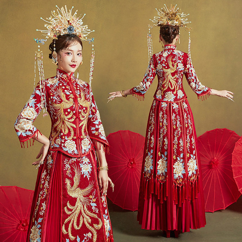 2026新款秀禾服新娘龙凤褂婚纱中国风百褶裙大码中式结婚新娘礼服