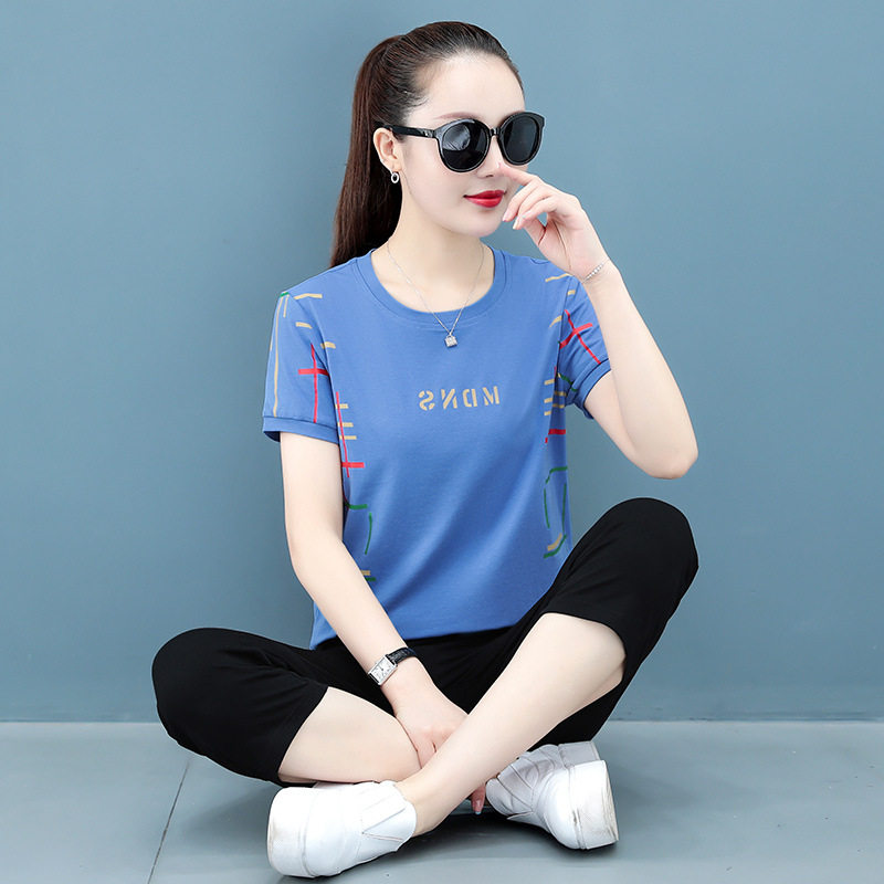2026新款纯棉运动套装女夏季中年妈妈夏装短袖休闲服七分裤两
