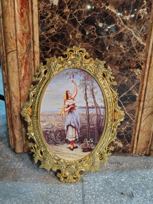 陶瓷摆件38女神节礼物 非手绘合金框28厘米X38厘米瓷板画中古瓷器