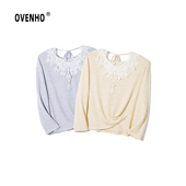 OVENHO文厚 月解重圆重工刺绣花边领针织衫
