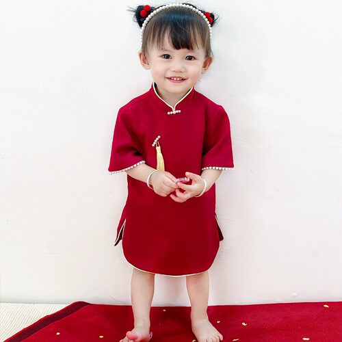 2026新款周岁礼服女宝宝夏季旗袍中国风一岁女宝生日宴会抓周服唐