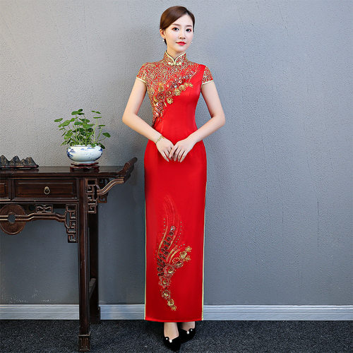 2026新款走秀旗袍长款演出修身中国风女夏季红色敬酒服新娘礼仪服