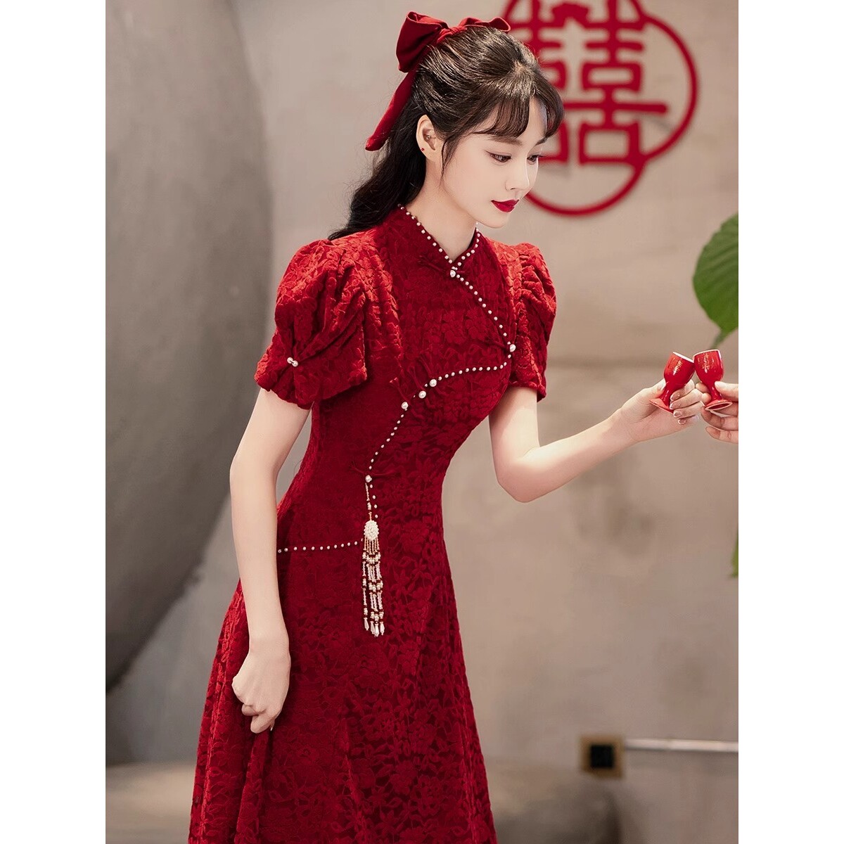 2026新款酒红色敬酒服新娘高级感新中式旗袍结婚回门宴出阁订婚礼