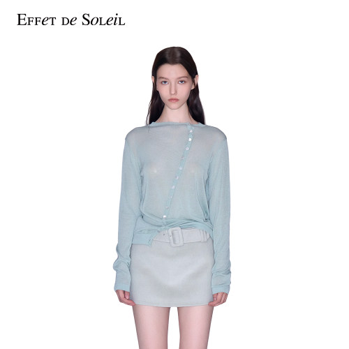 Effet de Soleil薄荷曼波斜门襟针织长袖针织上衣女装新品26秋