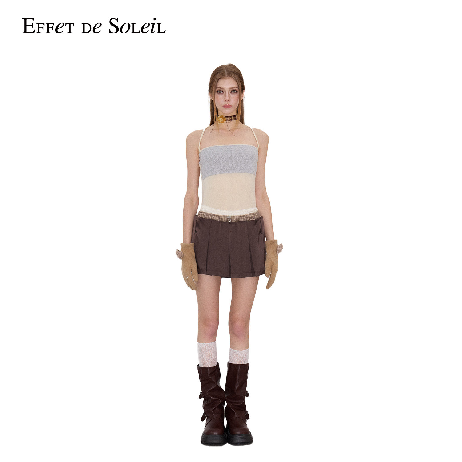 【ENG】Effet de Soleil三腰头缎面百褶裙低腰短裙女装新品26夏
