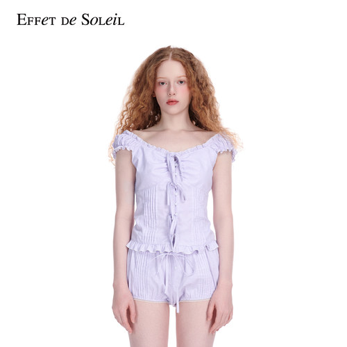 Effet de Soleil细格纹泡泡袖吊带背心上衣女装新品26夏