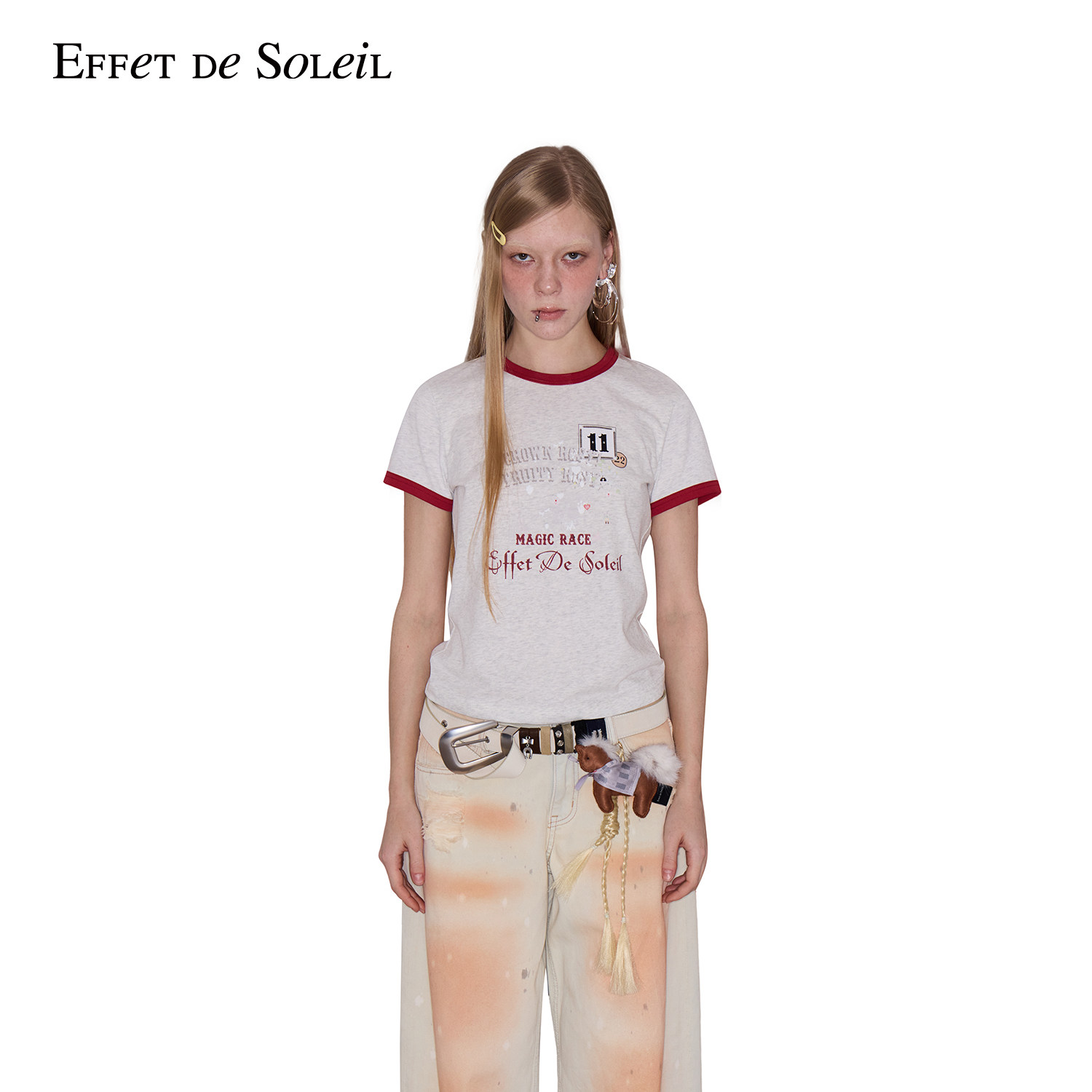 Effet de Soleil红白撞色印花短袖T恤上衣女装新品26夏