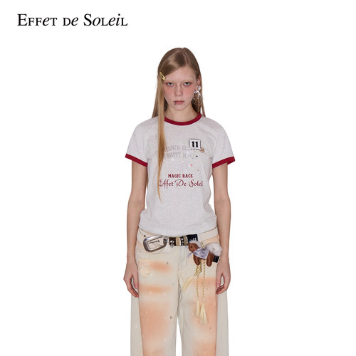 Effet de Soleil红白撞色印花短袖T恤上衣女装新品26夏