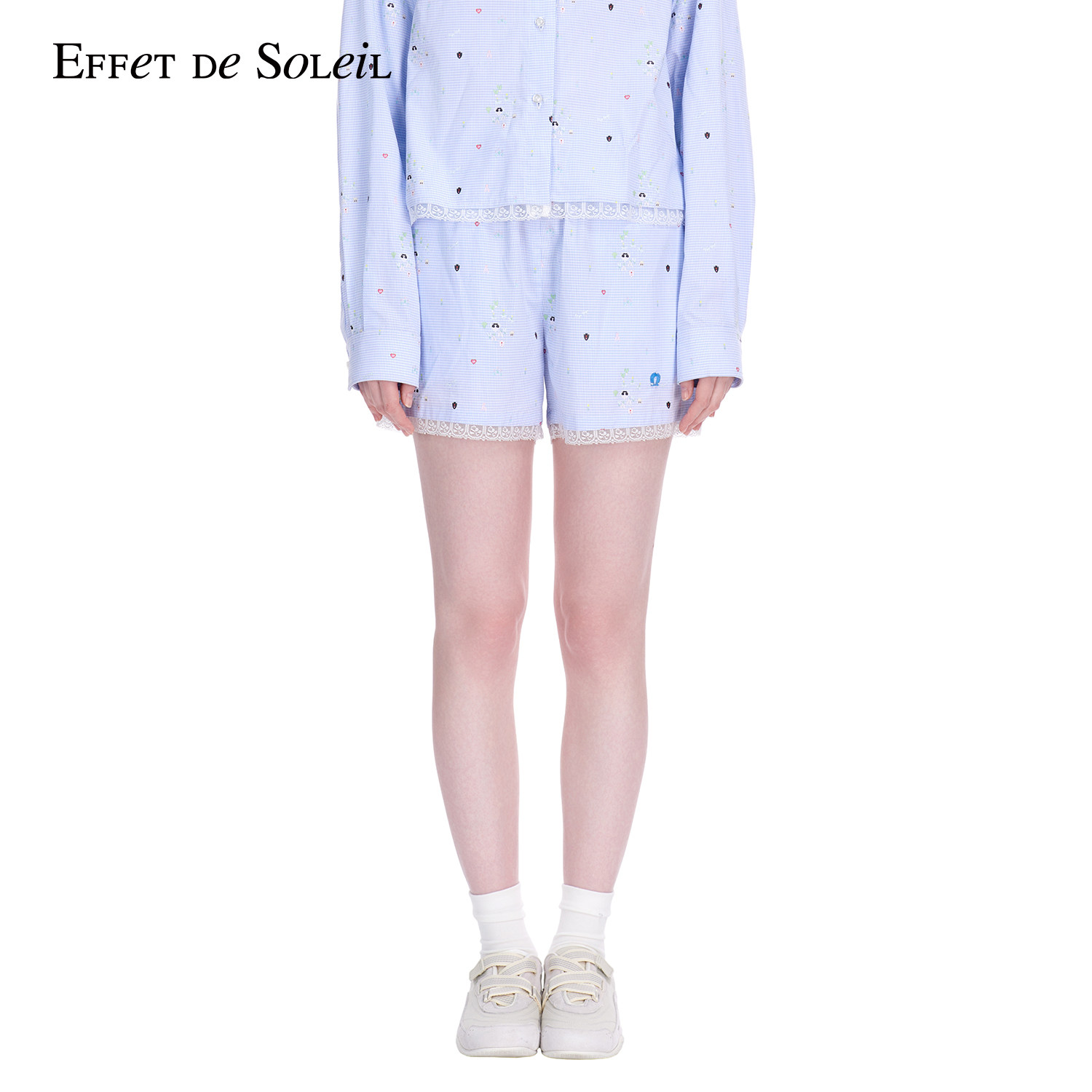 Effet de Soleil格纹印花蕾丝花边短裤女宽松休闲新品26夏