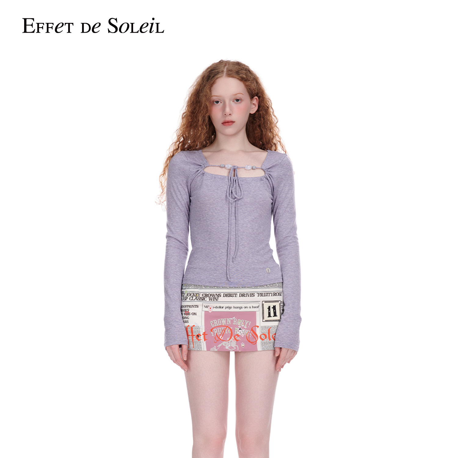 【明星同款】Effet de Soleil串珠系带长袖T恤上衣女装组合kep1er