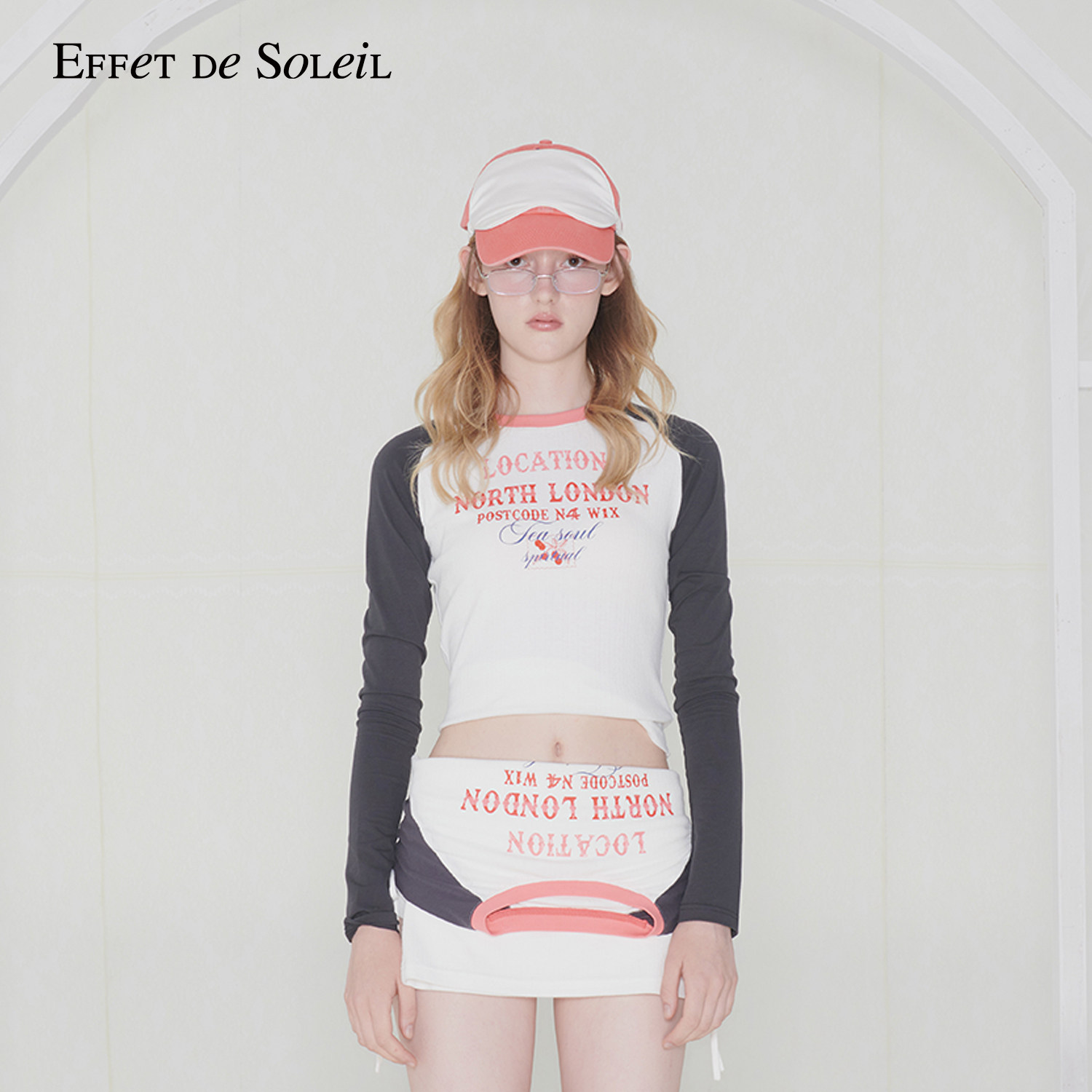 Effet de Soleil拼色印花长袖T恤插肩袖上衣女装新品