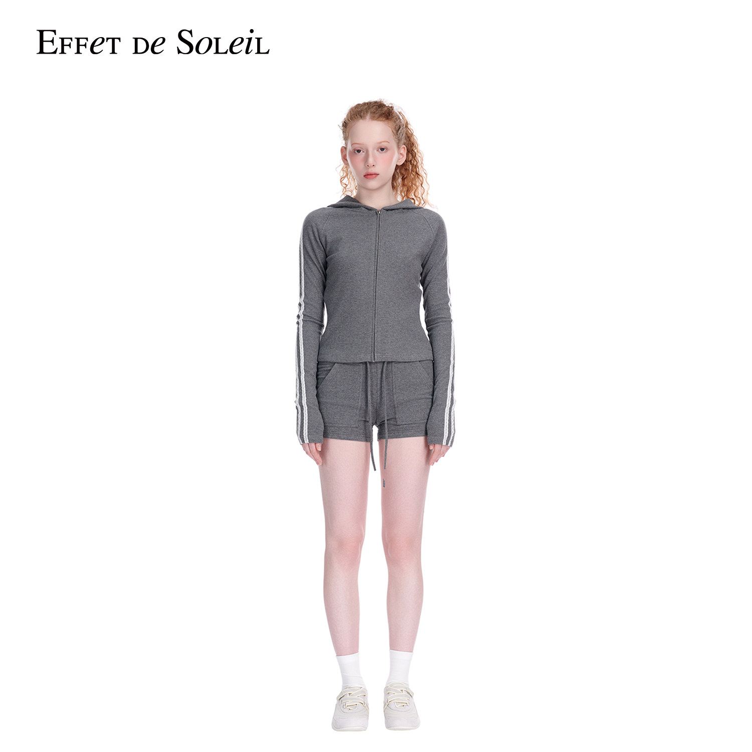 Effet de Soleil双面德绒条纹运动短裤直筒裤女装新品26春