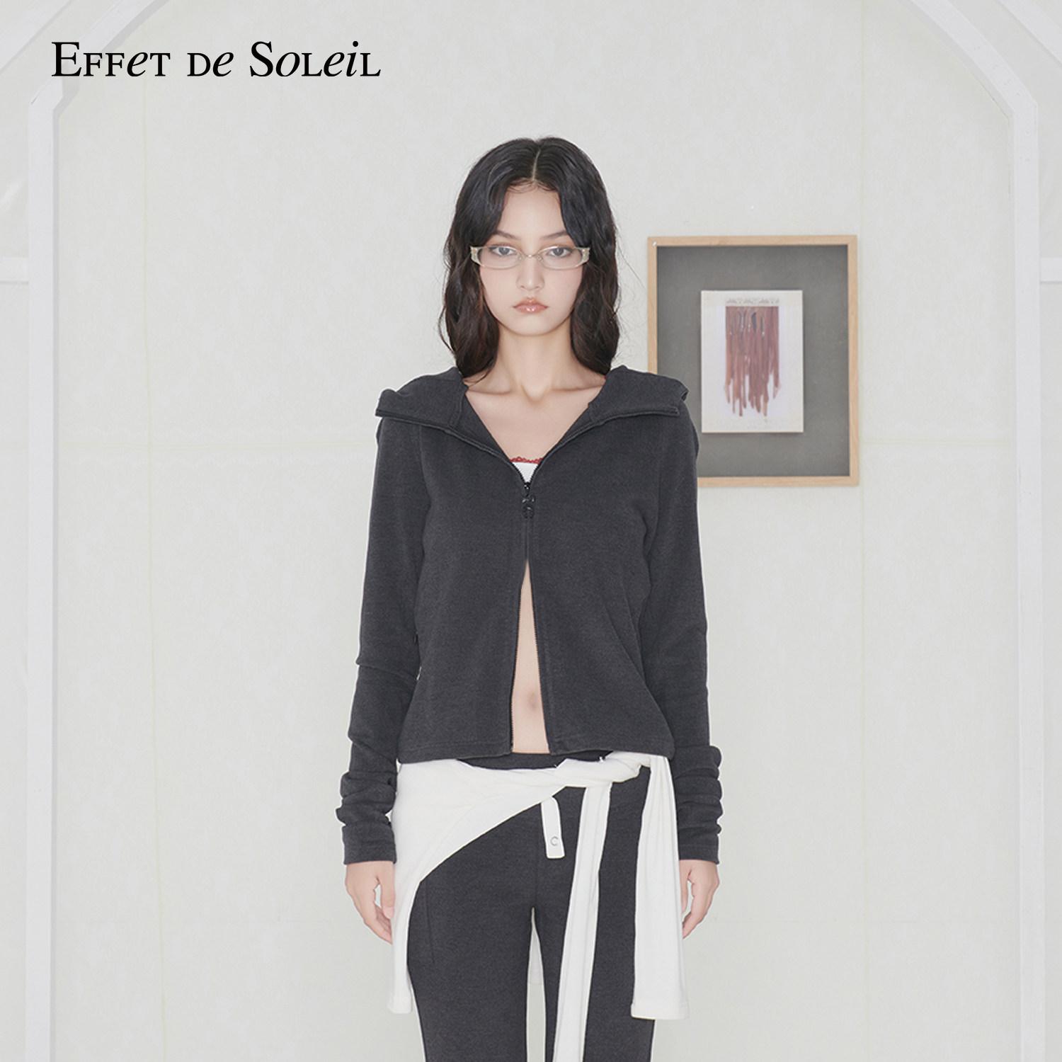 【明星同款】Effet de Soleil德绒拉链连帽外套短上衣女新品