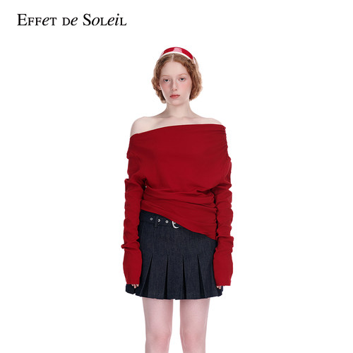 【张员瑛明星同款】Effet de Soleil堆叠不对称斜肩长袖T恤上衣女