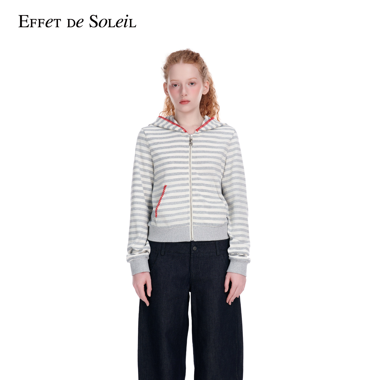 Effet de Soleil 撞色条纹连帽开衫卫衣外套女新品26春