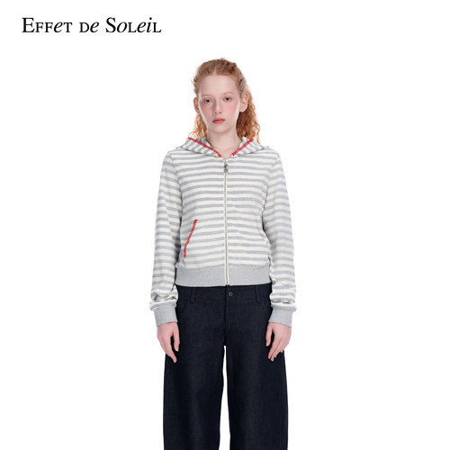 Effet de Soleil 撞色条纹连帽开衫卫衣外套女