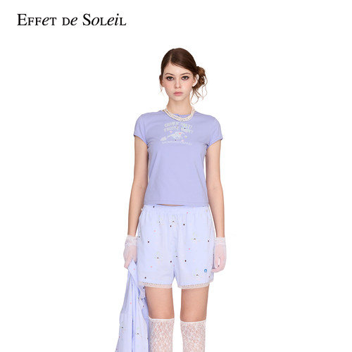 Effet de Soleil复古印花短袖T恤上衣女装新品26夏